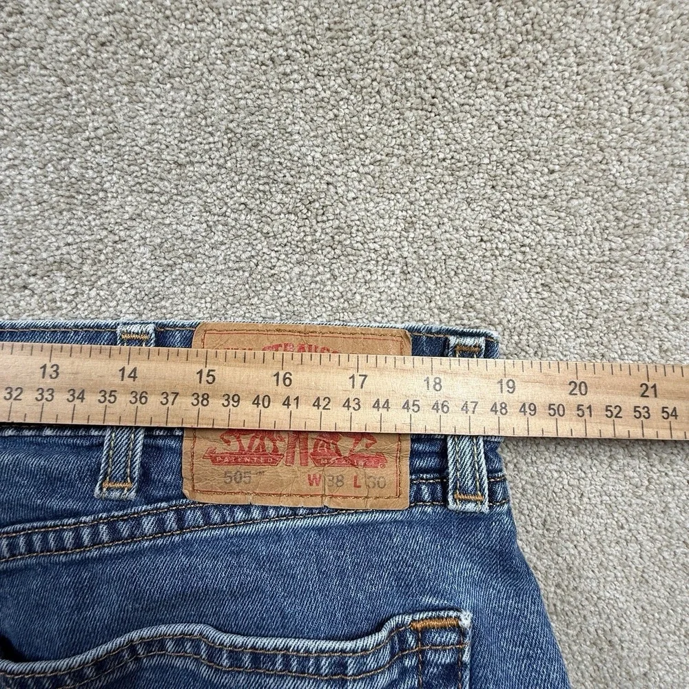 Levi's 505 Jeans Men 38X30 Blue Denim Casual Regular Fit Stone Wash Straight Leg